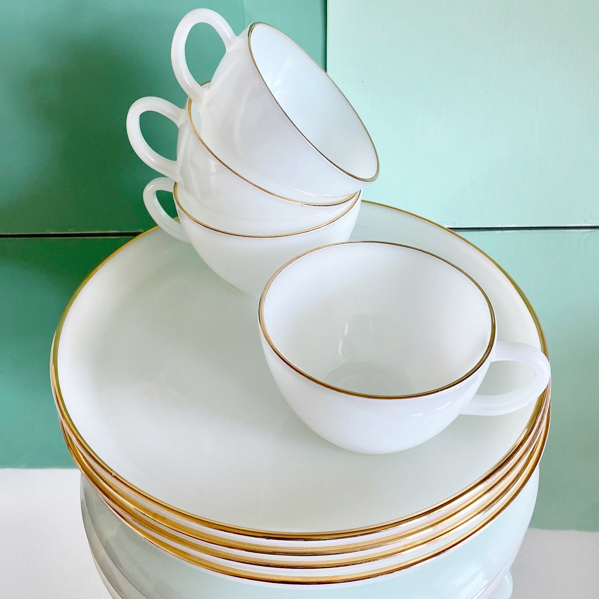 Vintage 1960s Hostess Delight Snack Set Milk Glass Snack Set by