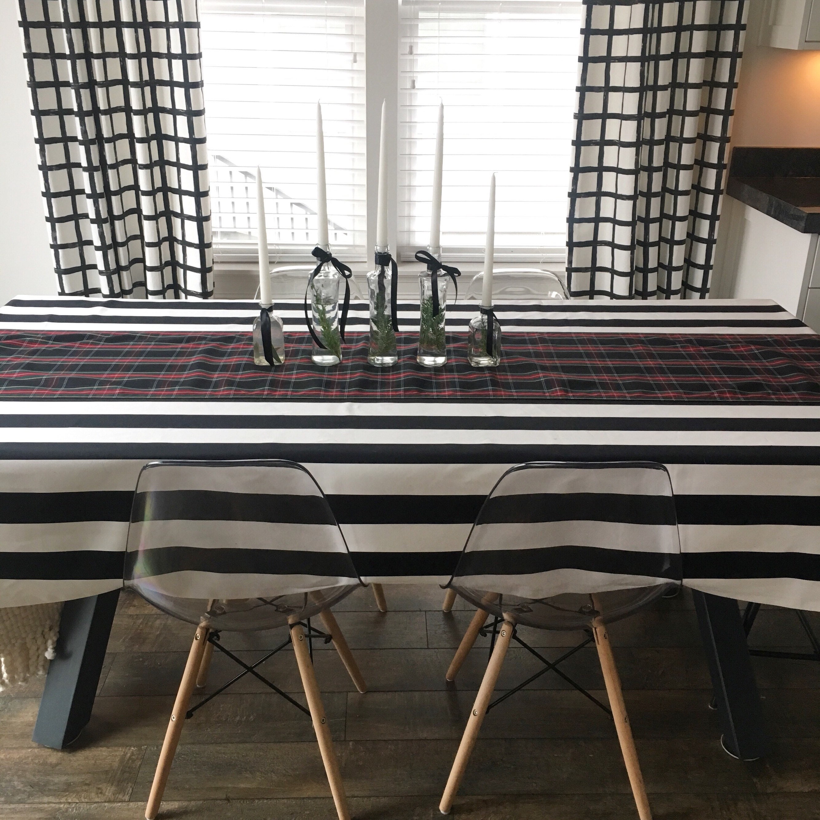 Black and White Striped Tablecloth