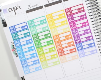 Bill Due Stickers in multicolored for Erin Condren Life Planner! 020