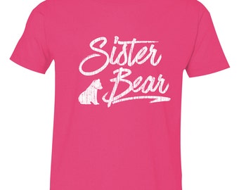 Pink Sister Bear Shirt, Girls Shirt with Bear, Shirt for Sisters, Big Sister Shirt, Sibling Shirt, Family tees, Big Sister Reveal Sister Set