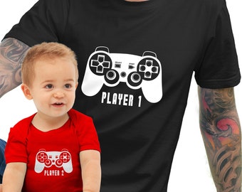 Father Son Matching Shirt Bodysuit Player 1 Player 2 Shirts Dad and Baby Matching Shirts Matching Family Shirts Boy Clothes Father's Day