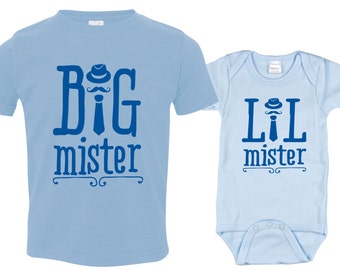 Big Mister, Lil Mister - Funny Matching Brother Shirts, Baby Outfit