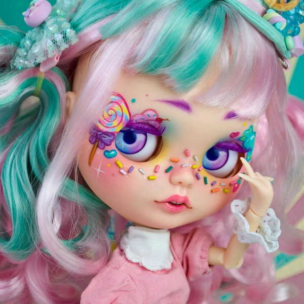 Sweet Kara, the Candy Princess OOAK Custom Blythe Doll by Dollecette, Pastel Cute Doll