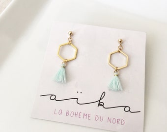 Hanging pom earrings, bohemian earrings, boho jewel