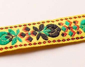 Vintage Floral Geometric Embroidery Fabric Trim Lace Ribbon 24mm Yellow / Deadstock Retro Sewing Craft Supplies Abstract Op Art