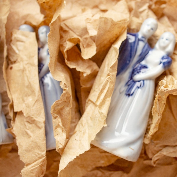 Vintage en céramique pour couple de mariage brillant faux bleu de Delft/animaux morts pour gâteau de mariage accessoire décoration de chambre