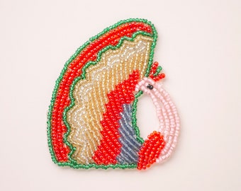 Beaded Peacock Sew-On Appliqué Patch / Unused Old Stock Haberdashery Retro Craft Supplies