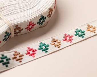 Vintage Decorative Embroidered Fabric Trim Lace Ribbon 18mm White Colorful / Deadstock Navajo Style Sewing Craft Supplies