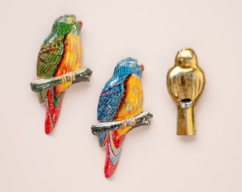 Vintage Litho Tin Bird Brooches & Whistle / Old Stock Bird Collection Made in Japan