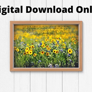 Wildflower Photography Digital Download/ Scripture Wall Art/ Luke 12:27-28/Flower Wall Art/ Wildflower Field/Art Print