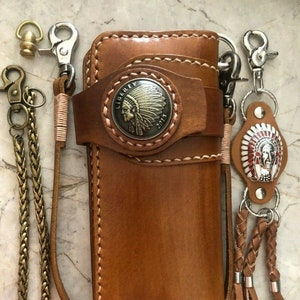 Cartera de motociclista de cuero con cadena, billetera plegable para hombre, billetera de cuero hecha a mano, billetera con cadena, billetera larga, regalo de motociclista para graduados, regalo para hombres, regalo para él