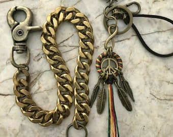 Biker Solid Brass Chain Wallet  Brass Wallet Chain Biker Keychain Wallet Purse Chain Brass Keychain Handmade Motorcycle Wallet Chain