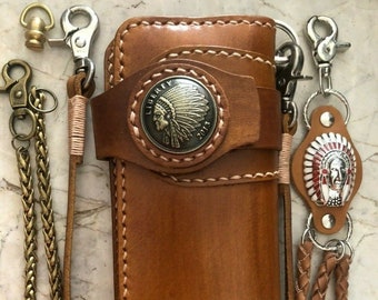 Leather Biker Wallet Chain Mens Bifold Wallet Handmade Leather Wallet Chain Wallet Long Wallet Biker Gift For Grad Gift For Men Gift For Him