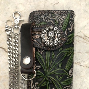 Geschnitzte Leder Herren Biker Brieftasche Kette Floral punziert Leder Bifold Brieftasche Western Cowboy Brieftasche Geschenk für ihn Geschenk für Männer Geschenk für Papa