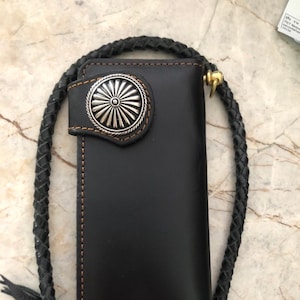 Lederen biker portemonnee ketting heren dubbele portemonnee handgemaakte lederen sleutelkoord portemonnee lange portemonnee biker cadeau voor afstudeercadeau voor mannen cadeau voor hem