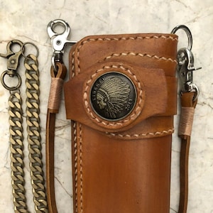 Leder Biker Brieftasche Kette Herren Bifold Brieftasche Handgefertigte Leder Brieftasche Kette Brieftasche Lange Brieftasche Biker Geschenk für Grad Geschenk für Männer Geschenk für ihn
