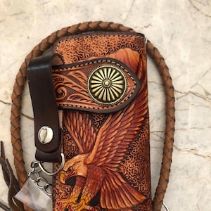 Geschnitzte Leder Biker Brieftasche Adler geschnitzte Brieftasche Bifold Brieftasche Western Cowboy Brieftasche Jubiläum Geschenk für ihn Geschenk für Männer, Geschenk für Papa