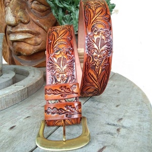 Handmade Men&#39;s Western Leather Belt Personalized Leather Belts Genuine Full Grain Tooled Leather Belt Removable Buckle Cowboy Belt Strap