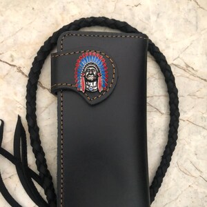 Carteira de couro estilo motociclista com corrente, carteira masculina dobrável, feita à mão, com cordão de couro, carteira longa, presente de motociclista para formatura, presente para homens, presente para ele