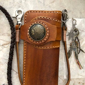 Leder Biker Brieftasche Kette Herren Bifold Brieftasche Handgefertigte Leder Lanyard Brieftasche Lange Brieftasche Biker Geschenk für Grad Geschenk für Männer Geschenk für ihn