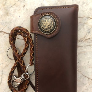 Leder Biker Brieftasche Kette Herren Bifold Brieftasche Handgefertigte Leder Lanyard Brieftasche Lange Brieftasche Biker Geschenk für Grad Geschenk für Männer Geschenk für ihn