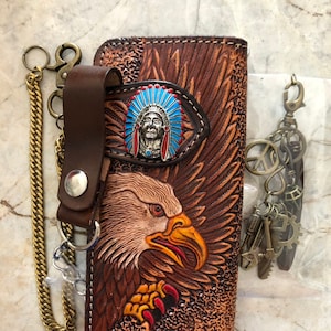 Geschnitzte Leder Herren Biker Brieftasche Adler geschnitzte Brieftasche Bifold Brieftasche Western Cowboy Brieftasche Jahrestag Geschenk für ihn Geschenk für Männer Geschenk für Papa
