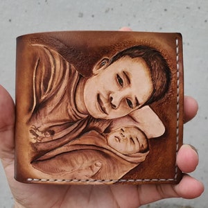 Personalisierte Foto Leder Geldbörse für Männer Benutzerdefinierte Foto Gravur Bild Bifold Brieftasche Erinnerung Geschenk Jahrestag Geschenke für Ihn Geschenk für Männer