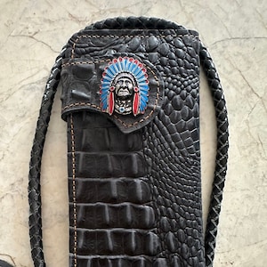 Cartera de cuero estilo motero con cadena para hombre, billetera plegable hecha a mano con cordón de cuero, billetera larga, regalo para motero, regalo para graduado, regalo para hombre, regalo para él.