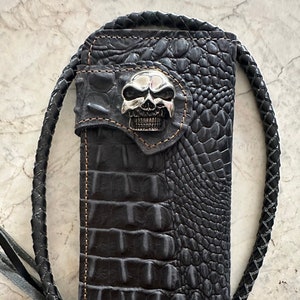 Cartera de cuero estilo motero con cadena para hombre, billetera plegable hecha a mano con cordón de cuero, billetera larga, regalo para motero, regalo para graduado, regalo para hombre, regalo para él.