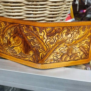 Handmade Carved Leather Wallet Floral Wallet Western Cowboy Bifold Mens Wallet Tooled Leather Wallet Gift for Him Gift for Men Gift for Dad