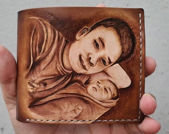 Personalized Photo Leather Wallet for Men Custom Photo Engraving Picture Bifold Wallet Memory Gift Anniversary Gifts for Him Gift for Men
