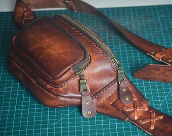 Handmade Leather Crossbody Bag Leather Fanny Pack Sling Bag Shoulder Bag for Men Personalized Fanny Pack with Straps Bum Bag Gift For Him