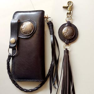 Leder Biker Brieftasche Kette Herren Bifold Brieftasche Handgefertigte Leder Lanyard Brieftasche Lange Brieftasche Biker Geschenk für Grad Geschenk für Männer Geschenk für ihn