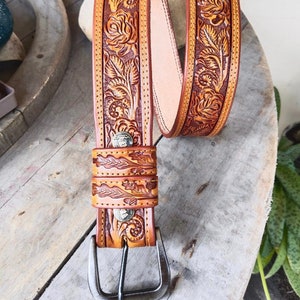 Handmade Men&#39;s Western Leather Belt Personalized Leather Belts Genuine Full Grain Tooled Leather Belt Removable Buckle Cowboy Belt Strap