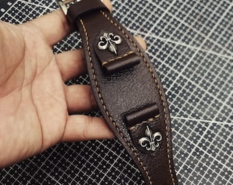 Brown Leather Watch Strap Band Handmade Leather Watch Band 24mm 23mm 22mm 21mm 20mm 19mm 18mm Custom Sized Cowhide Leather Gift Watch