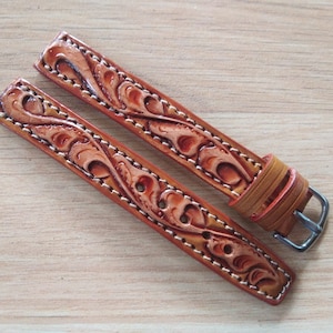 Western Watchband Custom Leather Watch Strap Tooled Leather Watch Strap Carved Floral Watch Band 24mm 22mm 20mm 19mm 18mm Gift For Him