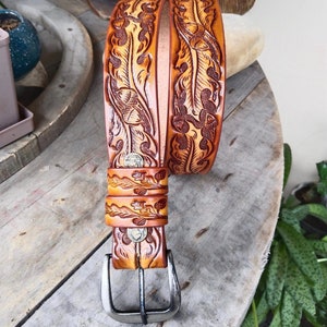Handmade Men&#39;s Western Leather Belt Personalized Leather Belts Genuine Full Grain Tooled Leather Belt Removable Buckle Cowboy Belt Strap