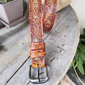 Handmade Men&#39;s Western Leather Belt Personalized Leather Belts Genuine Full Grain Tooled Leather Belt Removable Buckle Cowboy Belt Strap
