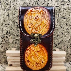 Western Leather Phone Case For Belt  Carved Leather Handmade Tooled Leather Cell Phone Holder Leather Gift for Him Gift for Men Gift for Dad