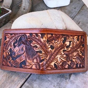 Handmade Carved Leather Wallet Floral Wallet Western Cowboy Bifold Mens Wallet Tooled Leather Wallet Gift for Him Gift for Men Gift for Dad