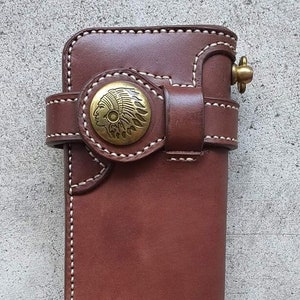 Leder Biker Brieftasche Kette Herren Bifold Brieftasche Handgefertigte Leder Brieftasche Lange Leder Brieftasche Biker Geschenk für Grad Geschenk für Männer Geschenk für ihn