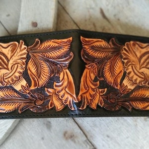 Handmade Carved Leather Wallet Floral Wallet Western Cowboy Bifold Mens Wallet Tooled Leather Wallet Gift for Him Gift for Men Gift for Dad
