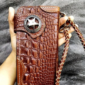 Cartera de cuero estilo motero con cadena para hombre, billetera plegable hecha a mano con cordón de cuero, billetera larga, regalo para motero, regalo para graduado, regalo para hombre, regalo para él.