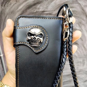 Leder Biker Brieftasche Kette Herren Bifold Brieftasche Handgefertigte Leder Lanyard Brieftasche Lange Brieftasche Biker Geschenk für Grad Geschenk für Männer Geschenk für ihn