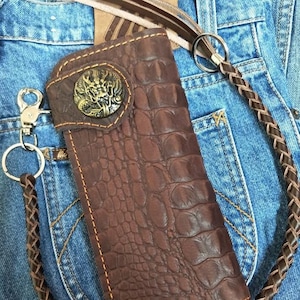 Leder Biker Brieftasche Kette Herren Bifold Brieftasche Handgefertigte Leder Lanyard Brieftasche Lange Brieftasche Biker Geschenk für Grad Geschenk für Männer Geschenk für ihn