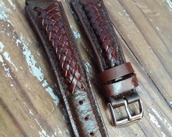Brown Leather Watch Strap Band Handmade Leather Watch Band 24mm 23mm 22mm 21mm 20mm 19mm 18mm Custom Sized Cowhide Leather Gift Watch