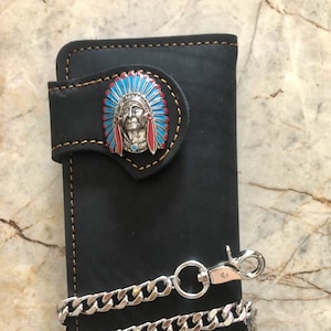 Cartera de motociclista de cuero con cadena, billetera plegable para hombre, billetera de cuero hecha a mano, billetera con cadena, billetera larga, regalo de motociclista para graduados, regalo para hombres, regalo para él