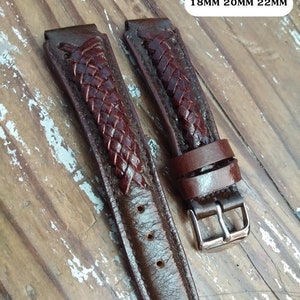 Brown Leather Watch Strap Band Handmade Leather Watch Band 24mm 23mm 22mm 21mm 20mm 19mm 18mm Custom Sized Cowhide Leather Gift Watch
