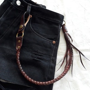 Braided Leather Wallet Chain Biker Leather Rope Wallet Chain Lanyard Wallet Chain Leather Cord Leather Chain Wallet Leather Strap Wallet
