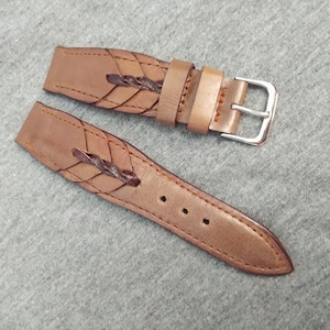 Brown Leather Watch Strap Band Handmade Leather Watch Band 24mm 23mm 22mm 21mm 20mm 19mm 18mm Custom Sized Cowhide Leather Gift Watch